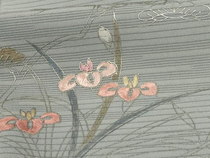 平和屋着物＊夏物 訪問着 刺繍 絽 草花文 銀彩 正絹 逸品 AABD6570jd