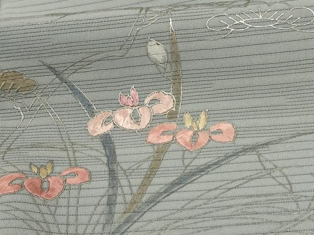 平和屋着物＊夏物 訪問着 刺繍 絽 草花文 銀彩 正絹 逸品 AABD6570jd