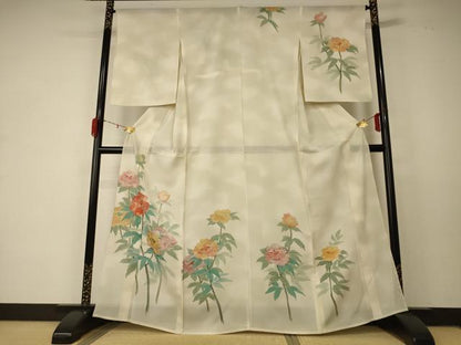 平和屋着物＊夏物 訪問着 絽 手描き 草花文 正絹 逸品 AABD6573jd