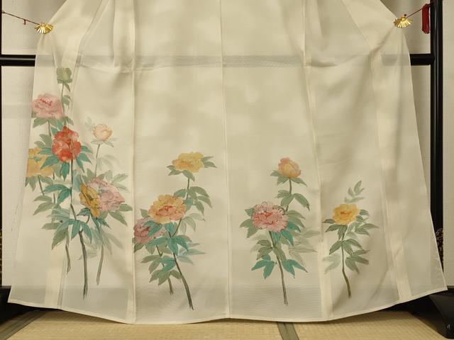 平和屋着物＊夏物 訪問着 絽 手描き 草花文 正絹 逸品 AABD6573jd