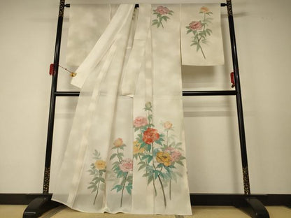平和屋着物＊夏物 訪問着 絽 手描き 草花文 正絹 逸品 AABD6573jd
