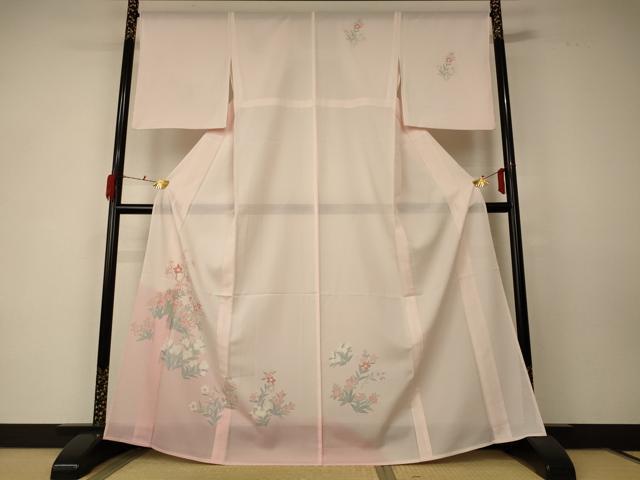 平和屋着物＊夏物 訪問着 絽 草花文 暈し染め 洗える着物 AABD6578jd