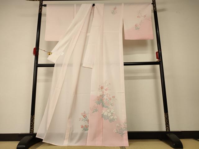 平和屋着物＊夏物 訪問着 絽 草花文 暈し染め 洗える着物 AABD6578jd