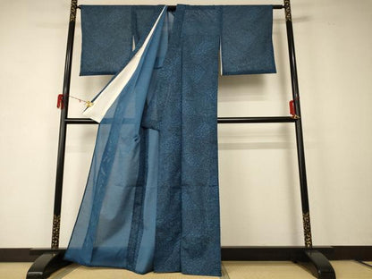 平和屋着物＊夏物 小紋 絽 切嵌花文 洗える着物 AABD6585jd