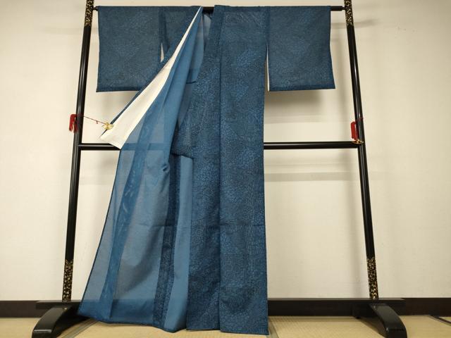 平和屋着物＊夏物 小紋 絽 切嵌花文 洗える着物 AABD6585jd