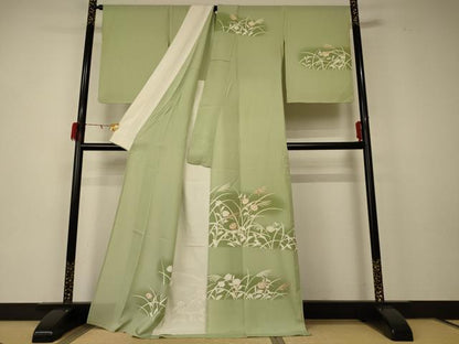 平和屋着物＊夏物 訪問着 絽 駒刺繍 草花文 暈し染め ロング丈 正絹 逸品 AABD6587jd