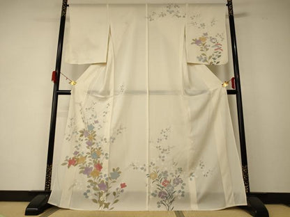 平和屋着物＊夏物 訪問着 絽 草花文 銀彩 正絹 逸品 未使用 AABD6588jd