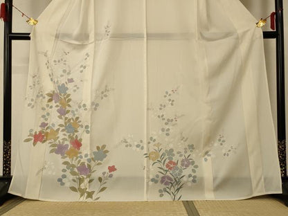 平和屋着物＊夏物 訪問着 絽 草花文 銀彩 正絹 逸品 未使用 AABD6588jd