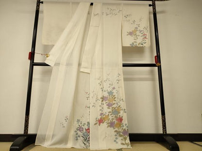 平和屋着物＊夏物 訪問着 絽 草花文 銀彩 正絹 逸品 未使用 AABD6588jd
