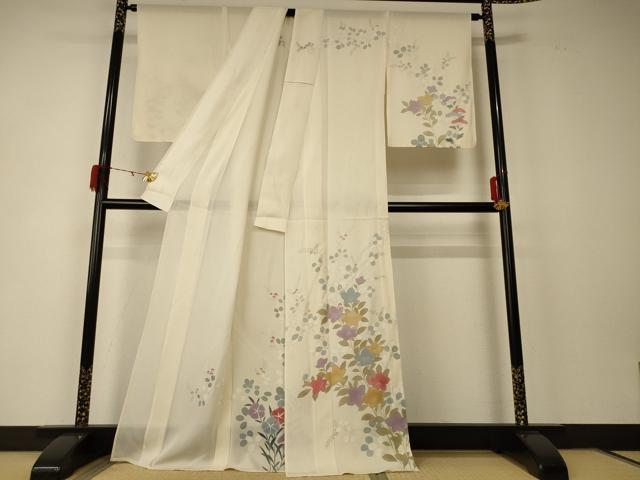 平和屋着物＊夏物 訪問着 絽 草花文 銀彩 正絹 逸品 未使用 AABD6588jd