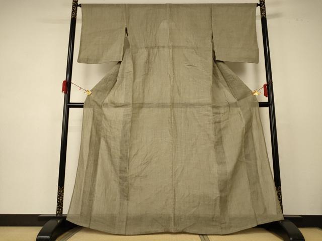 平和屋着物＊夏物 本場小千谷ちぢみ 利休茶色 麻 逸品 AABD6596jd