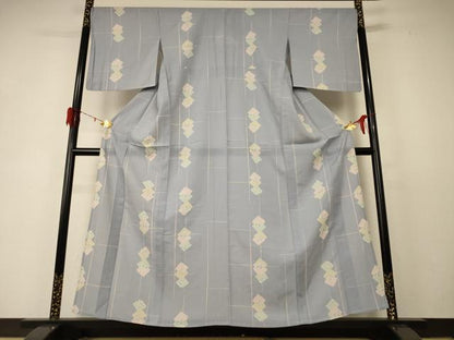 平和屋着物＊夏物 小紋 絽 色紙草花文 正絹 逸品 AABD6598jd