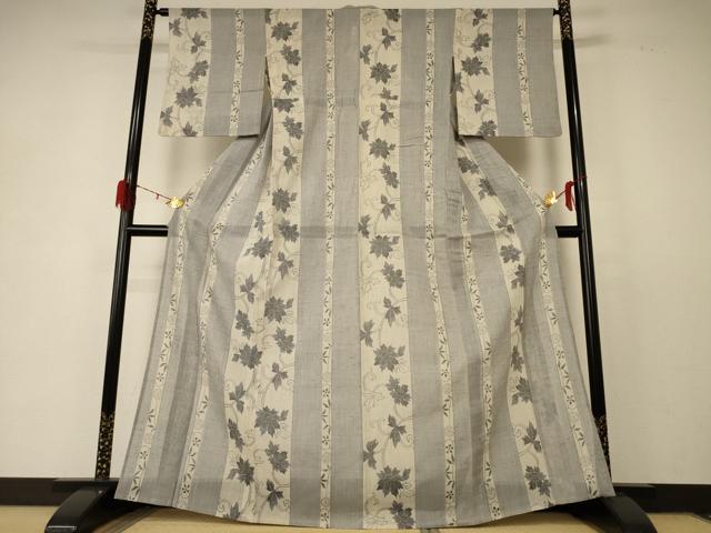 平和屋着物＊夏物 紗紬 花唐草間道 正絹 逸品 AABD6600jd