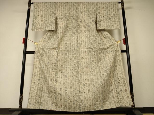 平和屋着物▽生紬 単衣 草花文 正絹 逸品 AABD6603jd