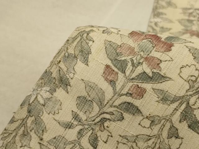 平和屋着物▽生紬 単衣 草花文 正絹 逸品 AABD6603jd