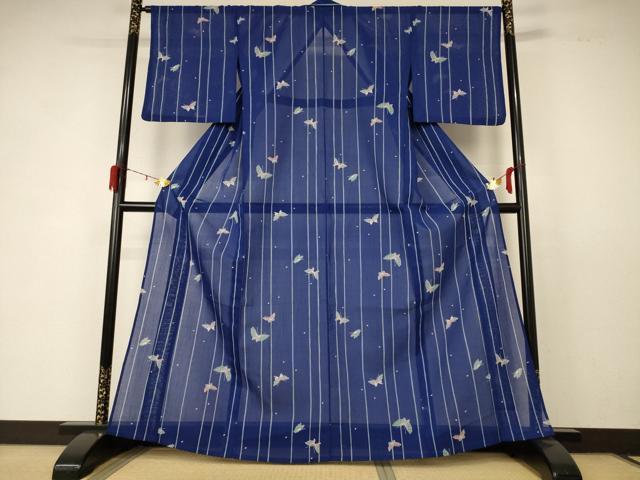 平和屋着物＊夏物 小紋 紗 舞蝶文 洗える着物 AABD6614jd