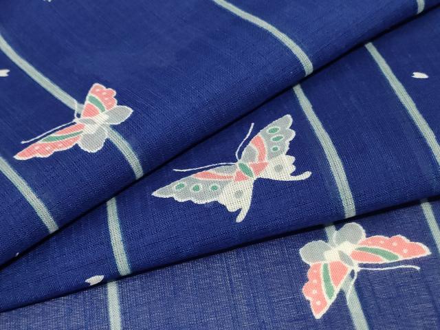 平和屋着物＊夏物 小紋 紗 舞蝶文 洗える着物 AABD6614jd
