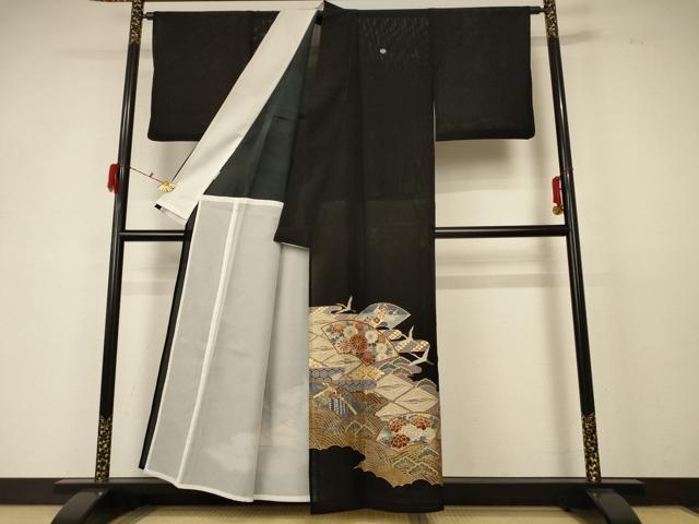 平和屋着物＊夏物 黒留袖 絽 地紙花鳥文 金彩 洗える着物 AABD6619jd