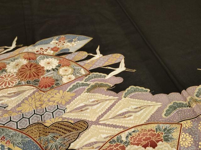 平和屋着物＊夏物 黒留袖 絽 地紙花鳥文 金彩 洗える着物 AABD6619jd