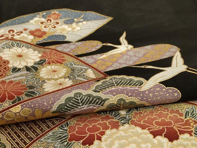 平和屋着物＊夏物 黒留袖 絽 地紙花鳥文 金彩 洗える着物 AABD6619jd