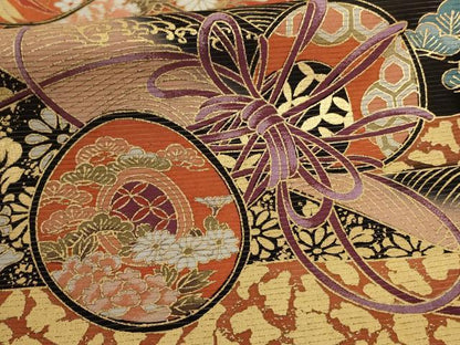 平和屋着物＊夏物 黒留袖 絽 扇子鼓文 金彩 洗える着物 AABD6620jd