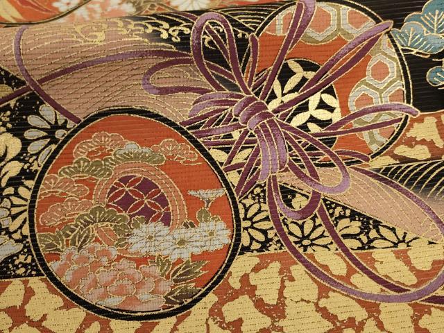 平和屋着物＊夏物 黒留袖 絽 扇子鼓文 金彩 洗える着物 AABD6620jd