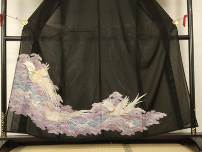 平和屋着物＊夏物　黒留袖　絽　刺繍　飛鳥文　金彩　洗える着物　AABD6623jd