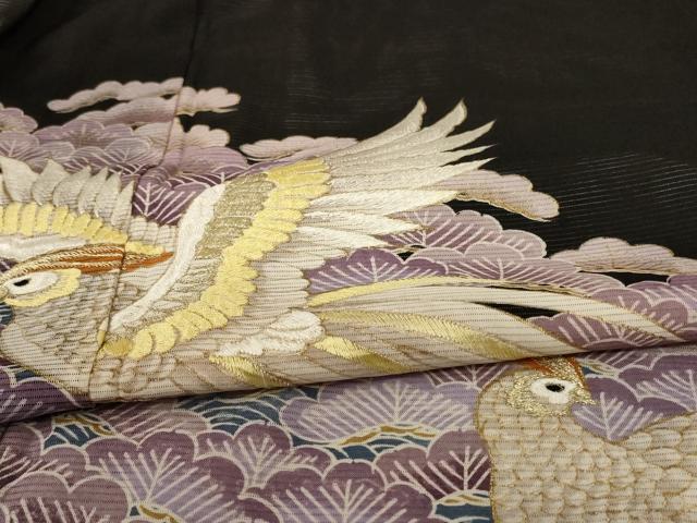 平和屋着物＊夏物　黒留袖　絽　刺繍　飛鳥文　金彩　洗える着物　AABD6623jd