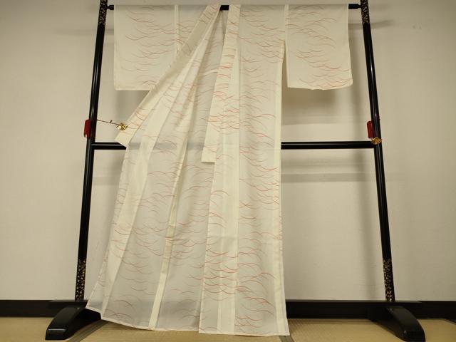 平和屋着物＊夏物 小紋 絽 芝文 洗える着物 未使用 AABD6633jd