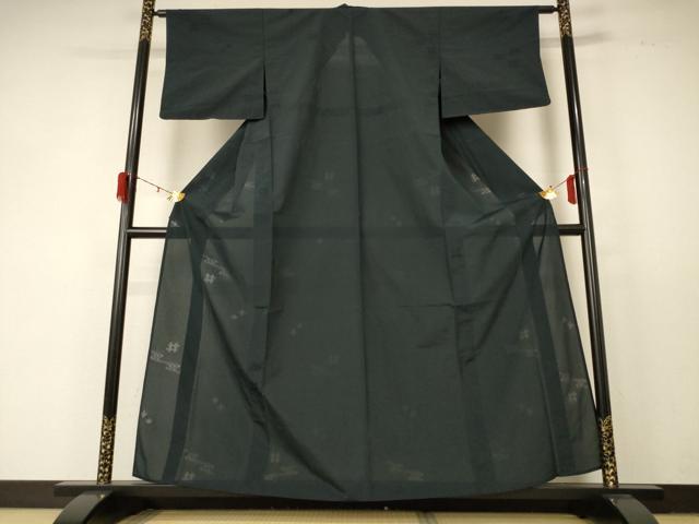 平和屋着物＊夏物 色無地 紗 絣文 黒緑色 正絹 逸品 AABD6638jd