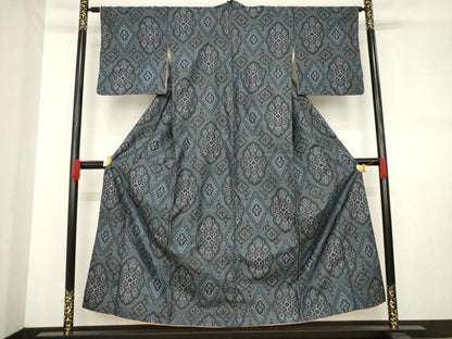 平和屋着物●本場大島紬 割込絣 花菱文 正絹 逸品 AABD6657ck