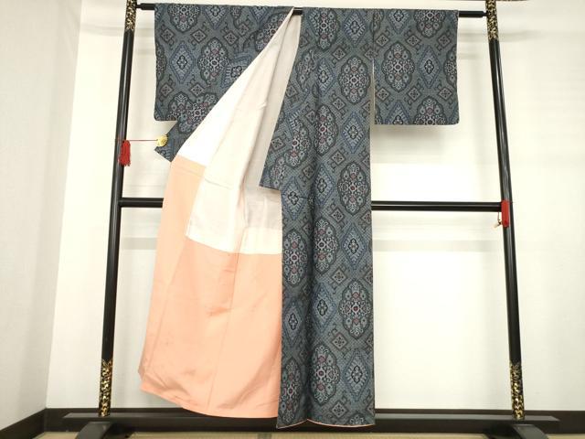 平和屋着物●本場大島紬 割込絣 花菱文 正絹 逸品 AABD6657ck