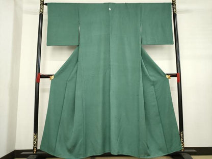 平和屋着物●上質な色無地 木賊色 正絹 逸品 AABD6674ck