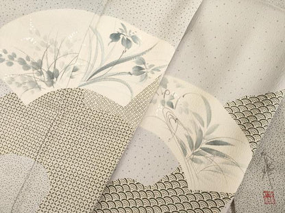 平和屋着物●訪問着　作家物　春峰　地紙花文　正絹　逸品　AABD6688ck