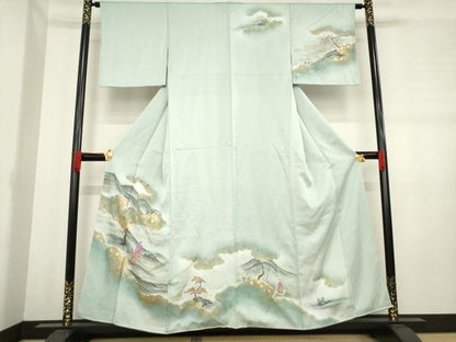 平和屋着物●訪問着　手描き　人物風景文　金彩　正絹　逸品　AABD6703ck