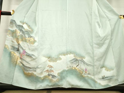 平和屋着物●訪問着　手描き　人物風景文　金彩　正絹　逸品　AABD6703ck