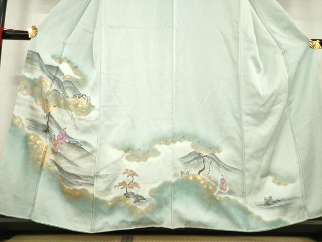 平和屋着物●訪問着　手描き　人物風景文　金彩　正絹　逸品　AABD6703ck