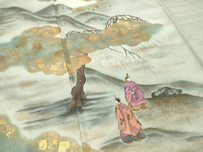平和屋着物●訪問着　手描き　人物風景文　金彩　正絹　逸品　AABD6703ck