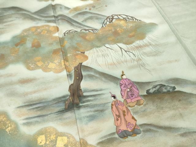 平和屋着物●訪問着　手描き　人物風景文　金彩　正絹　逸品　AABD6703ck
