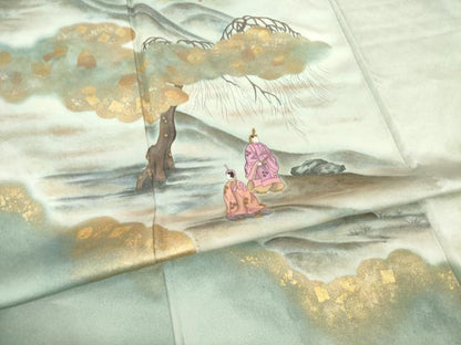 平和屋着物●訪問着　手描き　人物風景文　金彩　正絹　逸品　AABD6703ck