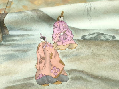 平和屋着物●訪問着　手描き　人物風景文　金彩　正絹　逸品　AABD6703ck
