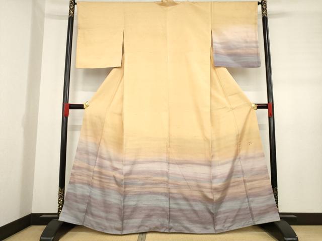 平和屋着物●石川県指定無形文化財 牛首紬 白山工房 手織り 訪問着 霞文 正絹 逸品 AABD6706ck