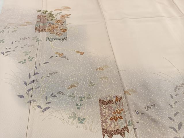 平和屋着物■訪問着　貝桶草花文　暈し染め　金彩　正絹　逸品　AABD6760uw
