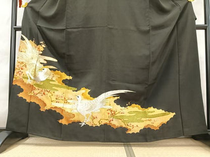 平和屋着物■豪華黒留袖　駒刺繍　花鳥霞文　金銀糸　金彩　正絹　逸品　AABD6777uw