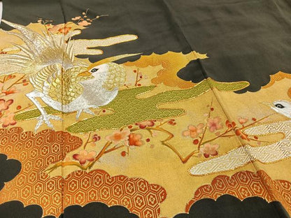 平和屋着物■豪華黒留袖　駒刺繍　花鳥霞文　金銀糸　金彩　正絹　逸品　AABD6777uw