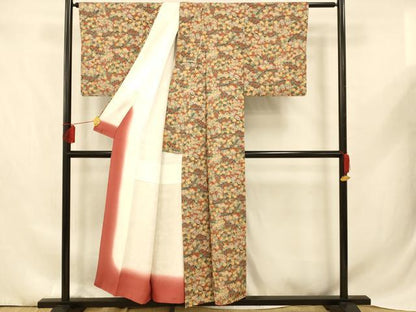 平和屋着物■小紋　草花片輪車文　洗える着物　AABD6811fw