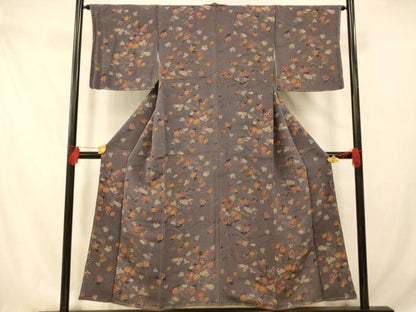 平和屋着物■上質な小紋　流水枝花文　鬼しぼ縮緬　正絹　逸品　未使用　AABD6913fw