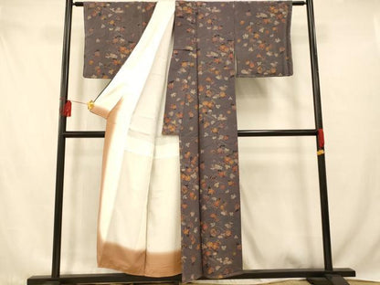 平和屋着物■上質な小紋　流水枝花文　鬼しぼ縮緬　正絹　逸品　未使用　AABD6913fw