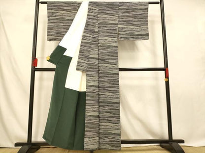 平和屋着物■江戸小紋　寄せ小紋柄　黒地　正絹　逸品　AABD6931fw