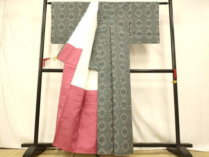 平和屋着物■上質な紬　花菱文　正絹　逸品　AABD6958fw